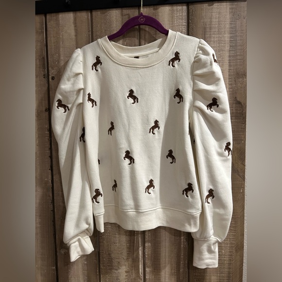 Maeve Puff-Sleeve Embroidered Sweatshirt, M - Picture 5 of 12